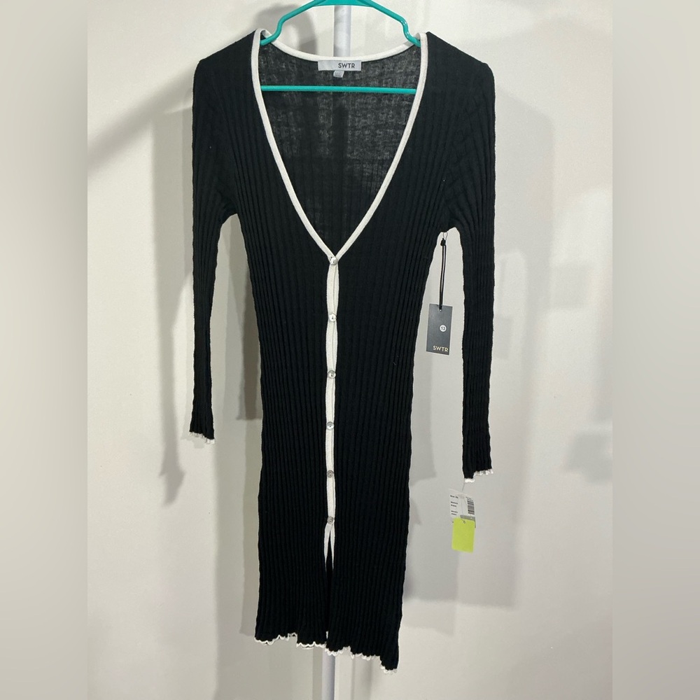 Chic Black Long Sleeve Dress with White Accents